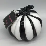 Christian Siriano Handblown Glass Pumpkin White Black Stripe Designer Fall Decor