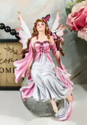 Daybreak Princess Pink Fuchsia Fairy Sitting On Moon Acrylic Bubble Globe Statue