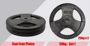 50kg Standard 26.5mm Triple Handle Cast Iron Weight Plate Set - Choose Your Own