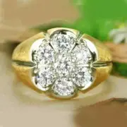 Cluster Men Ring 3Ct Round Lab-Created Diamond 14K White Gold plated 925 silver