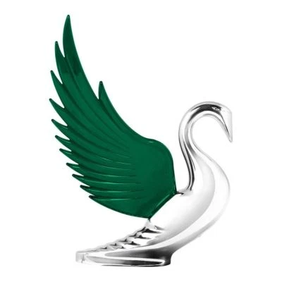 Hood Ornament Swan Bugler Chrome with GREEN Windrider WINGS - Peterbilt KW FL