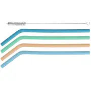4pc Avanti Silicone Angled Drinking Bent Straws Drinkware w/ Cleaning Brush