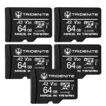 【TRIDENITE】MICROSDXC 64GB*5入 A2 V30 UHS-I U3 4K 攝影記憶卡-附轉卡(日本原廠直營)