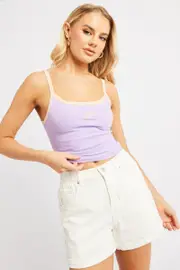 Purple Graphic Singlet Top - Size M, Women's Singlet