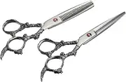 Baluue Ergonomic Handle Hair Cutting Scissors 2pcs Professional Stainless Steel Salon Scissors Flat Edge for Layered Hair for Home Barbershop