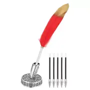 Red Feather Ballpoint Pens, Writing Pens with 5pcs Refill, Silver