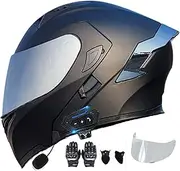 Bluetooth Snowmobile Motorcycle Helmet ECE Certification Modular Flip Up Full Face Motorbike Helmets Moped Street Motocross Off Road Racing Helmet for Women Men