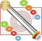 Stainless Steel Rolling Pin & Silicone Pastry Mat Set Adjustable Dough Roller