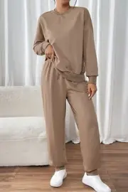 Chic Perfee Drawstring Long Sleeve Top and Pants Ensemble