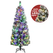 Costway 1.8M Pre-lit Christmas Tree Snowy Xmas Tree Mixed Fluffy Tips w/Colourful Lights Office Party Xmas Home Decor