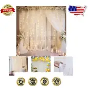 20ft x 10ft White Tulle Curtain Backdrop with USB Lights - Perfect for Weddings