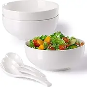 Hesen 60 oz Large Soup Bowl, Pho Bowls and Spoons Set, Ramen Bowl Set of 3 Bowls + 3 Spoons, 8 in Off White Ceramic Serving Bowls