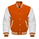Men's Letterman Basketball Varsity Orange Wool White Leather Sleeves Jackets