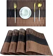 PIGCHCY Placemats,Durable Placemats for Dining Table,Washable Woven Vinyl Kitchen Placemats Set of 4(Brown)