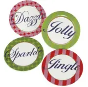 Set of 4 Festive Christmas Dazzle, Sparkle, Jolly & Jingle Tidbit Snack Plates
