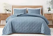 [Chezmoi Collection] Milo 3-Piece Soft Cooling Blend of Rayon Derived from Bamboo & Polyester Cross-Stitch Quilted Coverlet Set (King, Blue)
