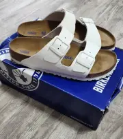 Birkenstock Arizona Womens Birko White Pebbled Leather Sandals Size 40 N