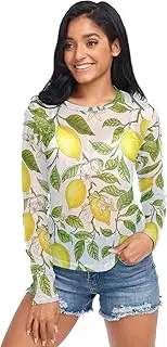 [ODAWA] Lemons Branches Leaves Flowers Long Sleeve Mesh Shirt See Through Mesh Top Tee Blouse Workout Tops Hoodies, Lemons Branches Leaves Flowers, Medium