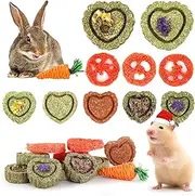 PAWCHIE Natural Timothy Hay Toys,11pcs Snacks Chew Toys,Pet Chew Treats for Guinea Pigs, Rabbits, Bunny, Chinchilla, Hamsters, with Timothy Hay/Loofah/Carrot Hanging Toys