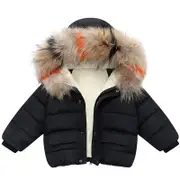 Nevenka Baby Hooded Jacket Fur Collar Windproof Snowsuit for 12M-6T-Black