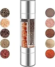KINTEGOOD 2 in 1 Stainless Steel Salt and Pepper Grinder Set, Double Head Salt and Pepper Grinder, Manual Salt and Pepper Mill Grinder Salt Grinder Refillable, Sea Salt Grinder Salt Pepper Grinder
