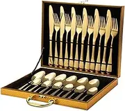 24-Piece Golden Cutlery Set - Elegant Stainless Steel Flatware Set, Gold Finish, Durable & Stylish Tableware for 6 - Perfect for Formal Dining & Everyday Use