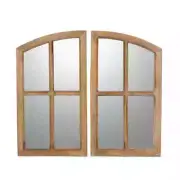 Farmhouse Mirror Arched Shabby Chic Coastal Distressed Brown Windowpane Style