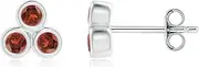 [Angara] Natural Bezel Set Garnet Trio Clustre Stud Earrings in Sterling Silver/10ct/14ct Solid Gold for Women | January Birthstone Jewellery