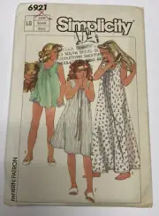 Vintage Simplicity 6921 Girls Nightgown Baby Dolls Sewing Patterns 1985 Large