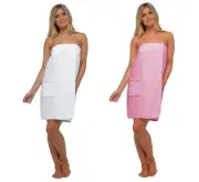 Womens 100% Cotton Terry Towelling Bath Shower Spa Towel Wrap Dress with Pocket
