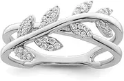 [JewelryWeb] 925 Sterling Silver Rhodium Plated CZ Simulated Diamond Leaves Ring Band Style-Ring for Women