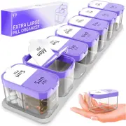 Extra Large Pill Organizer Purple white 2 Times A Day Big Pill Box 7 Day Am Pm