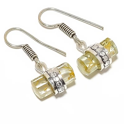 Anniversary Gift For Her Rutilated Quartz Gemstone Drop/Dangle Earrings 925 Silv