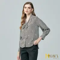 在飛比找momo購物網優惠-【MON’S】精品印花綁帶蠶絲襯衫(100%蠶絲)