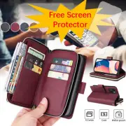 Case For iPhone 16 15 14 13 12 Pro Max Leather Card Wallet Bag Screen Protector