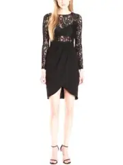 AIDAN MATTOX Long Sleeve Lace Crepe Cocktail Dress, size 2. NEW With Tags