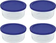 (LOT OF 4) Pyrex 7201 4-Cup Glass Food Storage Bowls w/ 7201 Dark Blue Lid