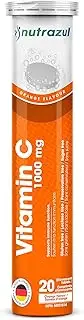 Nutrazul Vitamin C 1000mg Effervescent Tablets- Orange 20’s | 20 Days Supply | Gluten Free, Lactose Free, Sugar Free & Preservative Free | Maintains Immune Function
