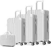 [LIODUX] 4 Piece Luggage Sets, Expandable PP Hardshell Clearance Luggage, 14/20/24/28in, Hardside Lightweight Durable Carry On Suitcase Sets with Two Hooks, Spinner Wheels (White)