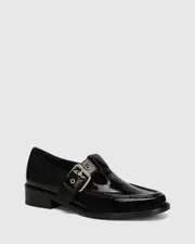 Faiza Black Crinkle Patent Leather T-Bar