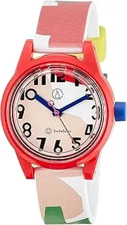 Q&Q Smilesolar(キューアンドキュー スマイルソーラー) R03A-512VK Women's Wristwatch, Textile Designer "Suzuki Masaru" Collaboration Model, Flower Road, Solar, Analog, Waterproof, 10 ATM, Urethane Strap, Colorful, red