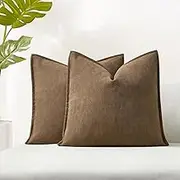 JUSPURBET Brown Herringbone Textured Throw Pillow Covers 20x20 inch Set of 2 for Home Decor Living Room Couch Bed Decorative Soft Luxury Chenille Cushion Case with Invisible Zipper