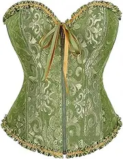 [SIWUGCF] Corset Top for Womens Tie Bow Zipped Renaissance Top Corsets Heart Plus Size Renaissance Corset Fairy Western Bustier, Green, 4X-Large