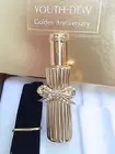ESTEE LAUDER GOLD FLACON COMPACT w CRYSTALS SOLID PERFUME in Orig. BOXES RARE