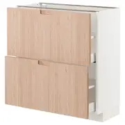METOD / MAXIMERA base cabinet with 2 drawers, white/Fröjered light bamboo, 80x37x80 cm