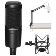 Audio-Technica AT2020 Cardioid Condenser Microphone w/ Boom Arm & Shockmount