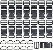 Plastic Side Release Buckle Packs - 1 Inch Hardware - 15 Pieces Flat West Coast Paracord Buckles - 15 Pieces Tri-Glide Slides for 1 Inch Webbing - 10 Pieces Metal D-Rings