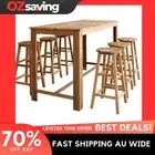wooden bar table set 6 stools rustic acacia hardwood 150x70x105cm brown 6670