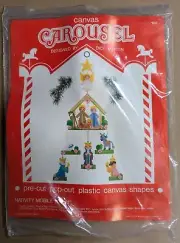 VTG Leisure Arts Canvas Carousel NATIVITY MOBILE Plastic Canvas Kit CHRISTMAS