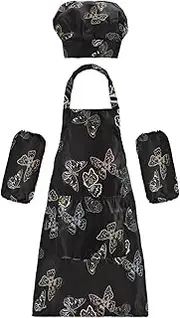 AIXIWAWA Kids Apron Chef Hat Set, Child Kitchen Bib Aprons Adjustable for Cooking Baking Painting (Flying Butterflies)